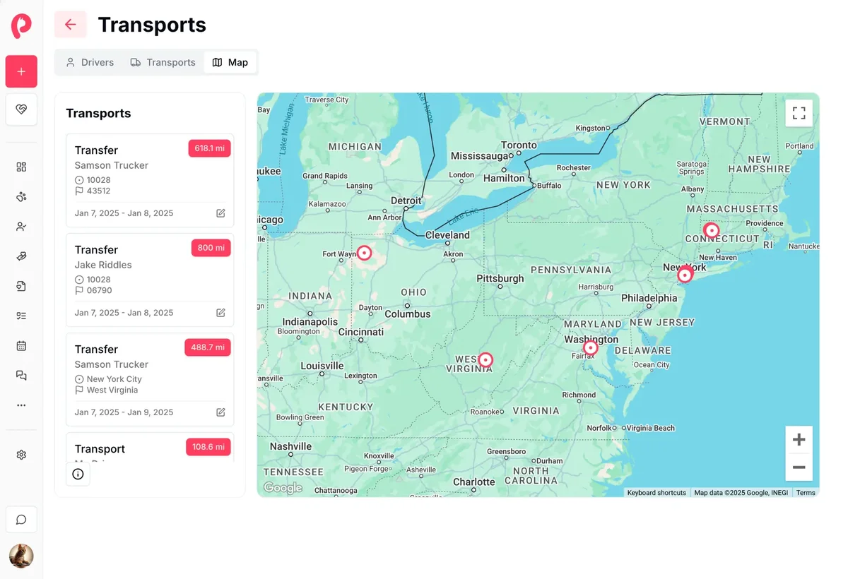 Animal transport distance calculator for coordinating rescue trips and driver assignments