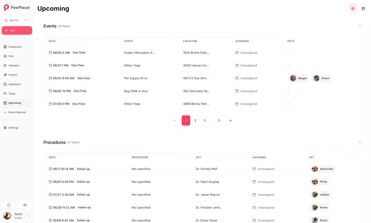 Unified shelter calendar for tasks, medical appointments, and events